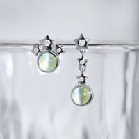 Chrysoberyl Cats Eye Diamond Earrings ต่างหูเพชรตาแมวคริสโซเบอรีล สีเหลืองอมเขียวเล็กน้อย ประดับเพชรแท้น้ำ98-99 ตัวเรือนเป็นทองขาว18k