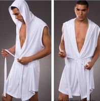 New popular Mens clothing hooded Lace-up Bathrobe Male Fashion Home Furnishing sexy hot thin sleeveless gown Robes 4 color