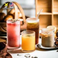 Vertical Striped Glass Cup Japanese Retro Embossed Transparent Fish Pattern Water Juice Drink Cocktail Glass Cups Cups  Mugs Saucers