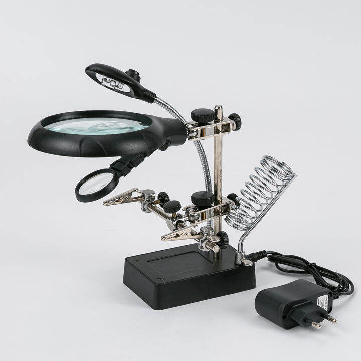 Welding Magnifying Glass With Led Light 35x 12x Lens Auxiliary Clip Loupe Desktop Magnifier 3751