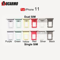 Aocarmo 10Pcs/Lot Dual Sim Card For iPhone 11 Single SIM Card Tray Slot Holder Socket Replacement Parts Black Silver