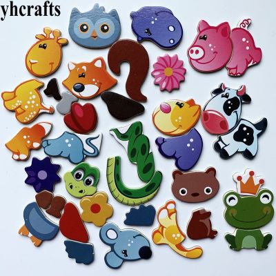 1SET(18PCS) Snake Cow frog Owl mouse squirrel animals puzzle fridge magnet Magnetic puzzle Early learning Educational toys OEM