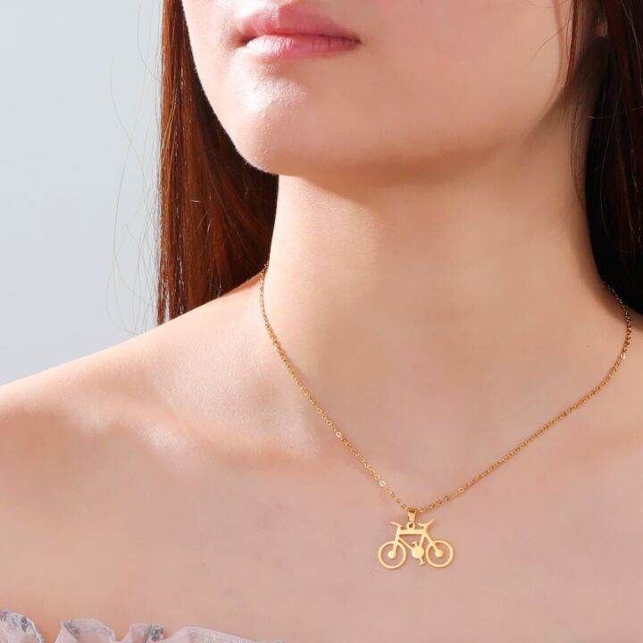 jdy6h-stainless-steel-necklace-for-women-man-classic-bicycle-gold-color-choker-pendant-necklace-engagement-jewelry-gift