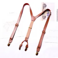 CODadoqkxDGE Retro PU leather strap four clip strong anti-skid suspender belt mens and womens general couple best man trousers susp