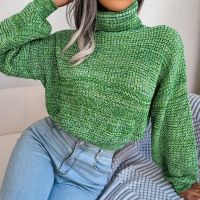 ۩ Ficusrong Mixed Color Lantern Sleeve Turtleneck Knit Loose All Match Sweater Fashion