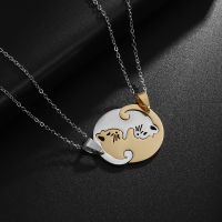 Fashion Romantic Cute Cat Stainless Steel Couple Pendant Necklace for Men Women Exquisite Trendy Anniversary Jewelry Gift