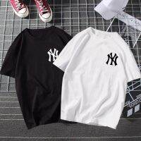 ・ MLB เสื้อเชิ้ตแขนสั้นพิมพ์ลายสำหรับผู้ชาย,ผ้าฝ้ายแท้ฤดูร้อนแยงกี้แบรนด์ไทด์ลำลองสำหรับวัยรุ่นเสื้อผ้าคู่รัก