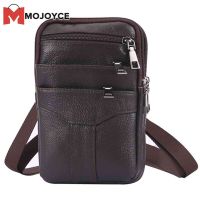 MOJOYCE Vintage Men Waist Fanny Pack Cowhide Leather Shoulder Crossbody Belt Phone Bag