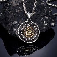 Vikings Ouroboros Dragon Necklace Men Stainless Steel Norse Runes Triangle Pendant Amulet Scandinavian Jewelry Vintage Male Gift