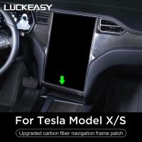 LUCKEASY Interior Accessories For Tesla Model X Tesla Model S Car Navigation Frame Real Carbon Fiber Interior Patch