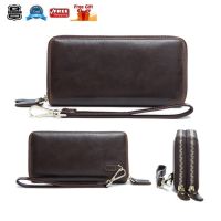 ◄☾ cri237 Genuine Leather Man Long Wallet Dual Zipper Purse Wallet