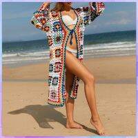 jkk Crochet Swimwear Cover-Ups Boho Kimono Beach Tunic Woman Wear Swim Cover Up Robe