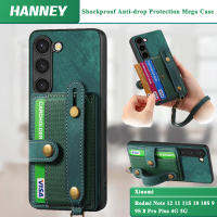 HANNEY สำหรับ Xiaomi Redmi Note 12 11 11S 10 10S 9 9S 8 Pro Plus 4G 5G แบบย้อนยุคเคสกระเป๋าเก็บบัตรกันกระแทกป้องกันการตกพร้อม ฝาครอบหลังแบบนิ่มสายคล้องแทบข้อมือ SD-D7