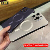 HOCE เคสพีซีบางพิเศษแข็งสีด้านสุดหรูไร้กรอบสำหรับ iPhone 15 14 13 12 11 Pro Max 14 15 Plus เคสสำหรับ Magsafe ชาร์จไร้สายฝาอุปกรณ์ป้องกันเลนส์