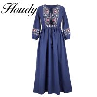 【YF】 Fashion Pure Color Round Neck Lace Accessory Dress Loose Temperament Sleeve Embroidered Cotton Linen Factory Direct Sales