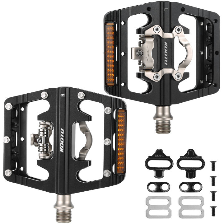 kootu-mountain-bike-pedals-sealed-clipless-9-16-with-locking-pedals-flat-pedals-clipless-locking-pedals-for-shimano-spd-system-all-aluminium-dual-purpose-pedals-with-safety-reflective-strips