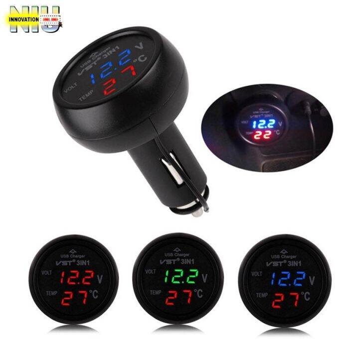 VST VST-706 3-In-1 Car Thermometer / Voltmeter / USB Charger | Lazada PH