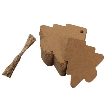 100PCS Christmas Tree Gift Hanging Tags, with 25cm String, Blank Design Cowhide Tags, Used for DIY Gift Packaging Crafts