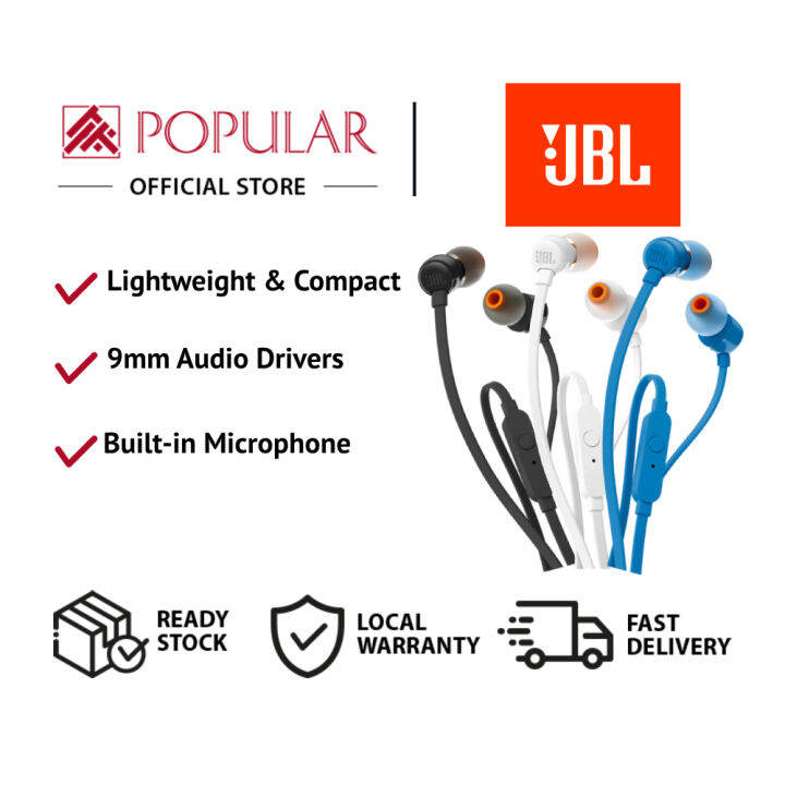 JBL Tune 110 Inear Wired Earphone with Mic (Black/Blue/White) Lazada Singapore