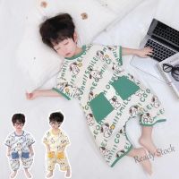 【Ready Stock】 ♨۞❄ C22 Pure Cotton Childrens One-Piece Pajamas Summer Thin Style Boys Girls Short-Sleeved Kick-Proof Sleeping Bag