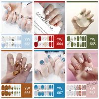 【hot sale】 ♦ B50 YW661-676 Finger Nail Sticker 3D Nail Art High-end Fake Nails Sticker High Quality DIY Manicure 14 PCS / Sheet Imitation Shell Diamond Gem Pearl / Gold Stamping / Marbling