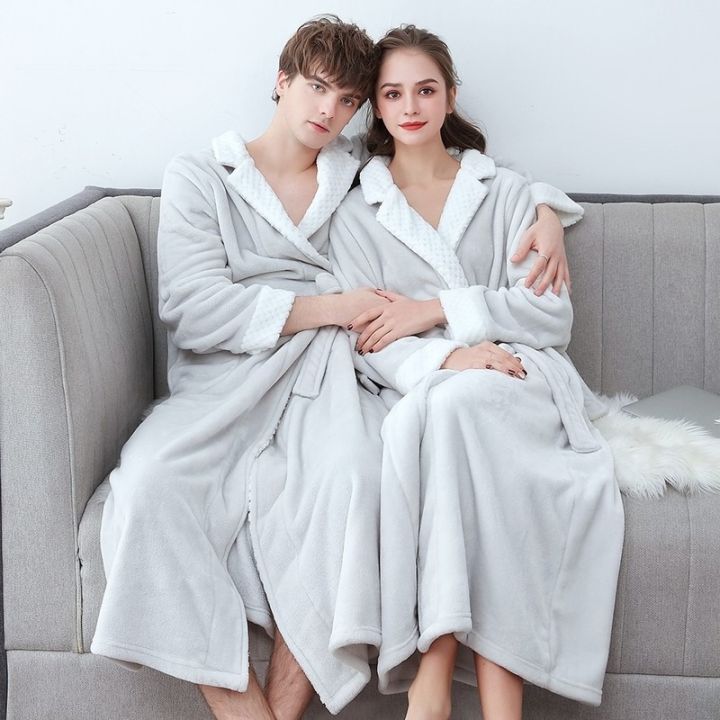 xiaoli-clothing-คู่เสื้อคลุมสักหลาด-nightgown-ฤดูใบไม้ร่วงฤดูหนาวข้นชุดนอนชุดนอนสบายๆนุ่มอบอุ่นเสื้อคลุมอาบน้ำชุด-homewear