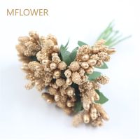 12pcslot Mini artificial Stamen Bud Bouquet Leaf flower for home Garden wedding Car corsage decoration Box crafts Supplies