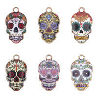 Alloy Enamel Charms Cadmium Free &amp; Lead Free Sugar Skull Mixed Color Light Gold 22x13x1.8-2.7mm Hole: 2mm