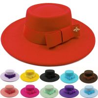 Bow Tie Fedora Hat Winter Round Bumpy Surface Flat Top Bow Tie Elastic Band Mens and Womens Red Jazz Hat Fedora