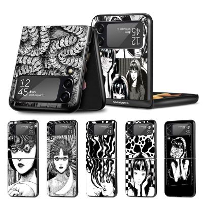 Comic Junji Ito Tomie Tees Case for Samsung Galaxy Z Flip3 5G Flip4 Black Hard Cell Phone Cover Z Flip 3 4 PC Shell Zflip3 Coque Replacement Parts
