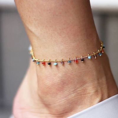 Fashion Colorful Crystal Beads Anklets for Women Boho Gold Color Chain Ankle Bracelet Leg Bracelet Ocean Beach Foot Jewelry
