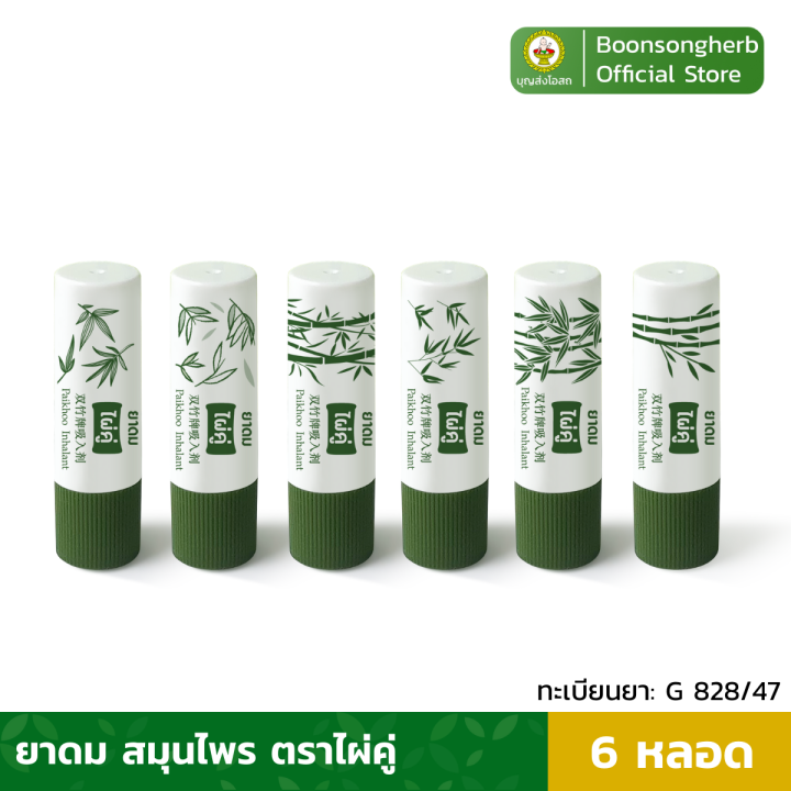 ยาดมไผ่คู่-บรรเทาอาการคัดจมูก-ผลิตจากสมุนไพรไทย-x6-หลอด-paikoo-brand-inhalant-x6