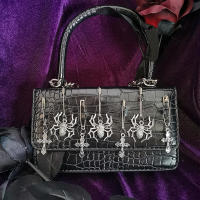 Xiuya Halloween Gothic Shoulder Bag Women Metal Punk Rock Small Handbag Woman Spider Cross Crossbody Bags Purses Pouch