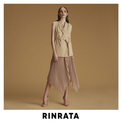 RINRATA - Cairo top เสื้อ เสื้อผู้หญิง เสื้อแขนกุด ปกสูท สูท สีเบจ สูทแขนกุด มีเข็มขัด
