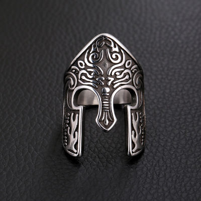 Man Viking Warrior Helmet Ring Scandinavian Pagan Norse Rune Spartan หมวกกันน็อกแหวนผู้ชาย Totem Amulet เครื่องประดับ