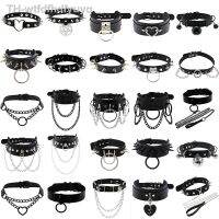 【hot】☬✚▽  Gótico preto gargantilha colar para mulher punk spike rebite redondo coração sino cinto colares cosplay chocker acessórios góticos