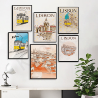 Travel Scenery Gift-ลิสบอนรถราง Alfama หลังคา Skyline - Home Wall Decor Art Poster