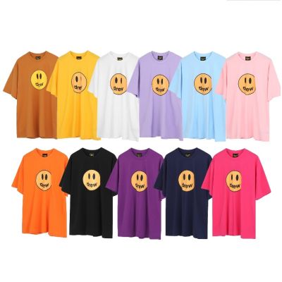 ▧ drew house classic smiley print pure cotton oversized casual short-sleeved round neck T-shirt for men and women