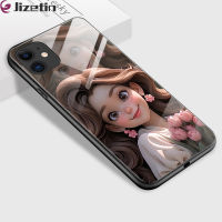 Jizetin เคสใส่โทรศัพท์กระจกกันกระแทกสำหรับ iPhone 11 Pro iPhone 11 Pro Max ชุด3D เจ้าหญิงยิ้มกระจกเทมเปอร์ฝาครอบตัวเครื่อง