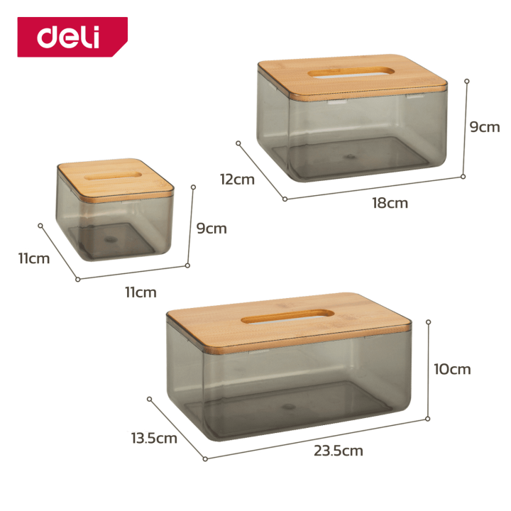 deli-กล่องทิชชู่แบบใส-กล่องใส่ทิชชู่-กล่องกระดาษทิชชู่-กล่องทิชชู่ไม้ไผ่-แบบโปร่งใส-ขอบโค้งมน-แข็งแรง-ทนทาน-อุปกรณ์จัดเก็บ-tissue-box