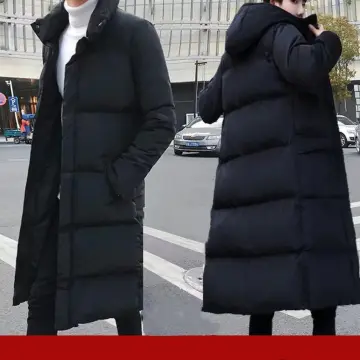Winter Fur Hooded Down Coats Knee Length Men's Korean Long Puffer Parkas  Jackets