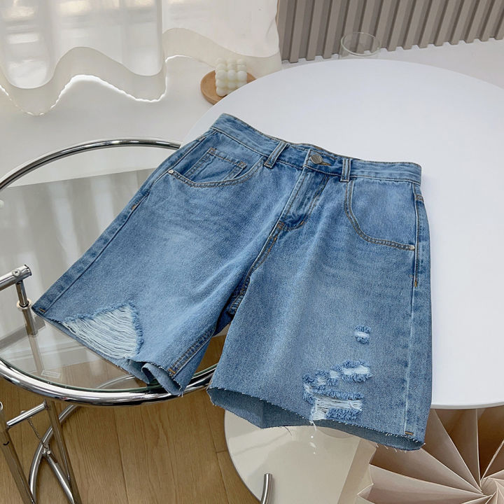 โรงงานเดิม-ader-กางเกงขาสั้นผ้ายีนส์สำหรับผู้หญิงกางเกงห้าส่วนกางเกงยีนส์เอวสูงใส่แล้วดูผอมขาดๆสไตล์แฟชั่นหน้าร้อน