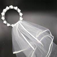 Women Bridal Veil White Flower Hair Wreath Garland Wedding Headband Crown Adjustable Lace Up Ribbon Bachelorette Party Accessory Hair Accessories