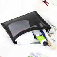 1PCS Women Travel Zipper Make Up Makeup Bag Organizer Storage Pouch Black Mesh Cosmetic Bag Toiletry Clear Wash Bags Case
