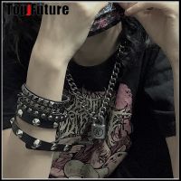 【HOT】☇❦卍 Gothic women men Boy girl punk hip hop buckle strand bracelet strap Okazaki Shinichis collar rivet