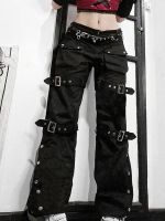 【YD】 Eyelet Buckle Punk Goth Baggy Jeans Woman Techwear Dark Academic E Pants Denim Gothic Hippie Trousers