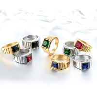 แหวนแฟชั่นสำหรับผู้ชายและผู้หญิงแหวนแหวนเหล็กไทเทเนียมหิน AAA รูปสัตว์สีทองสีดำสีแดงใหม่ฮิปฮอปพังค์ของขวัญคริสต์มาสของขวัญประเทศสำหรับผู้ชายผู้หญิง