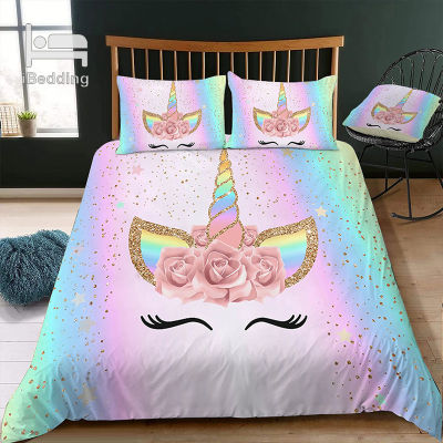 New Unicorn Rainbow Colors Gift 3D Bedding Set Printed Duvet Cover Set Queen King Twin Size