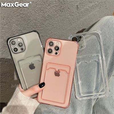Transparent Card Slot Bag Holder Case for iPhone 14 13 11 12 Pro Max Mini X XS XR SE 7 8 Plus Clear Shockproof Soft Wallet Cover