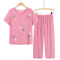 Summer Cute Wide Leg Pants 2 PCS Sets Pantsuit Female Home Colorful Nightwear Pure High Quality Trouser Suits Plus Size Lounge